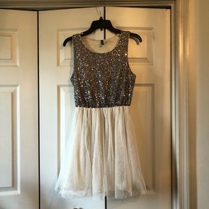Divided H&M Sequin Tulle Dress Silver Ivory Size 8